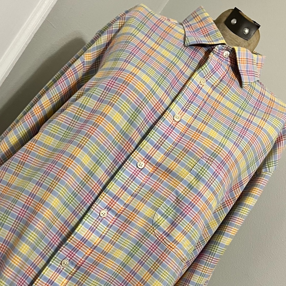 Tom James Plaid Pastels Custom Tailored Collared … - image 2